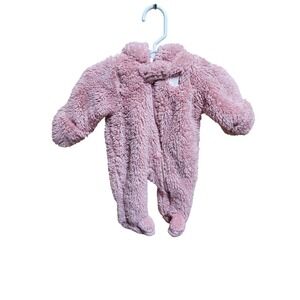 Infant Baby Pink Sherpa Bear Hooded‎ Footed Pajamas Sleeper One Piece Romper